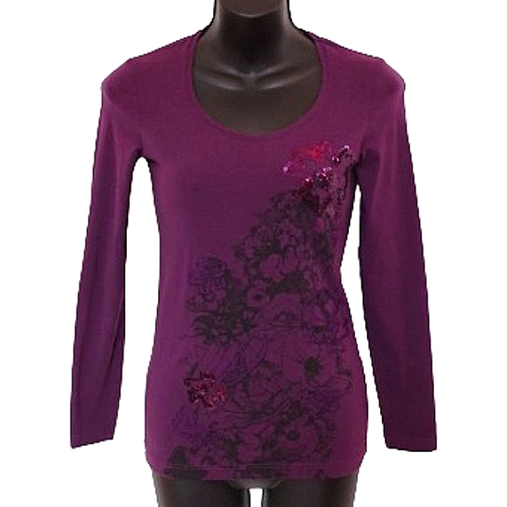 Escada Sport Graphic Print/Sequin Long Sleeve Tee- Sz. XS
